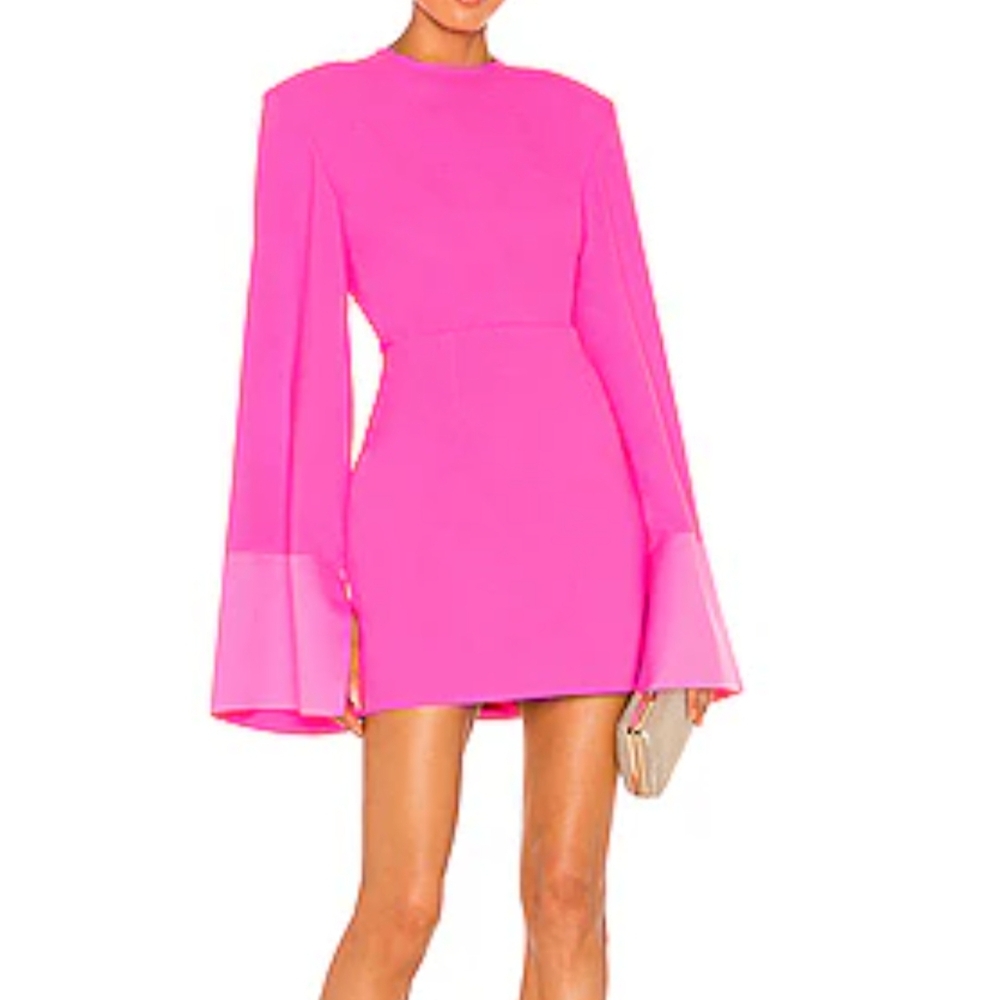 Solace London Sofie Hot Pink Mini Dress With Long Sleeves